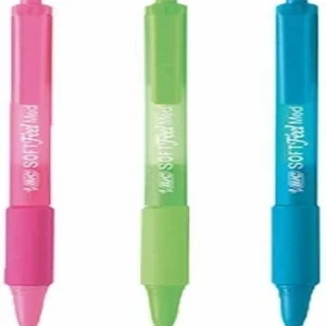 Trois stylos (rose, vert et bleu)
